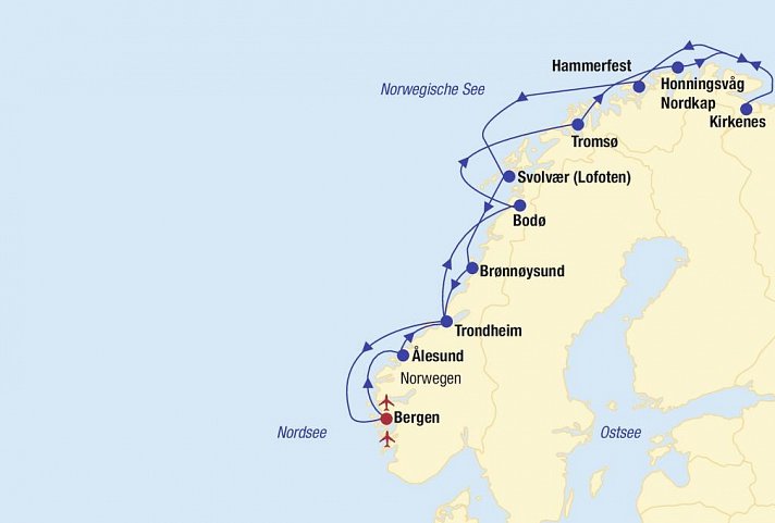 Hurtigruten Postschiffroute
