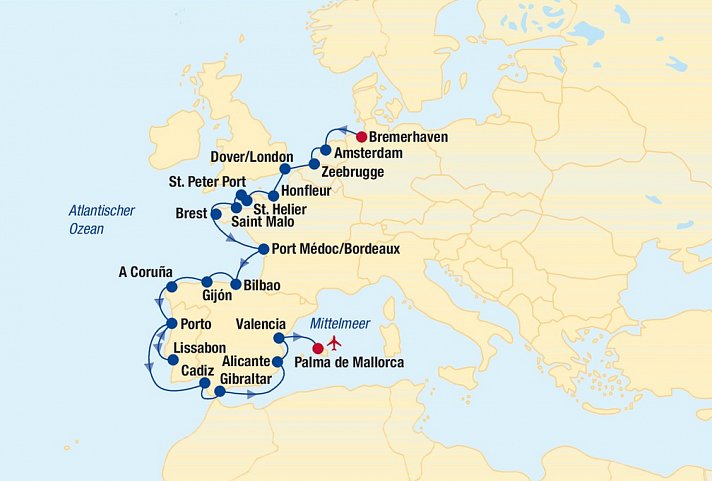Kreuzfahrt Westeuropa + Mittelmeer