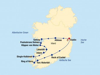 Irland Rundreise - Routenkarte DUB28082X