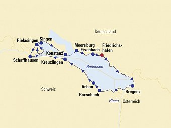 Bodensee-Radtour ab/bis Friedrichshafen - Routenkarte