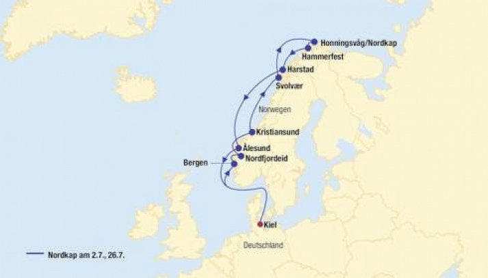 Kreuzfahrt Nordkap inkl. Bahn