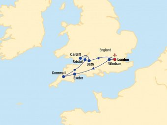 Südengland & Wales Rundreise - Routenkarte Südengland & Wales