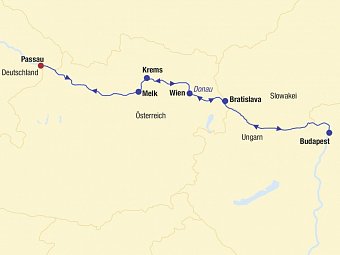 Flusskreuzfahrt Donau - Route Donau Passau, Krems, Wien, Budapest, Bratislava, Melk