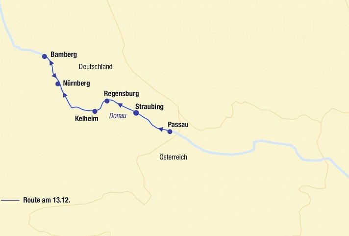Flusskreuzfahrt Donau im Advent - Route Donau, Passau, Straubing, Regensburg, Kelheim, Nürnberg, Bamberg