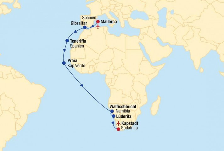 Kreuzfahrt Mallorca bis Kapstadt
