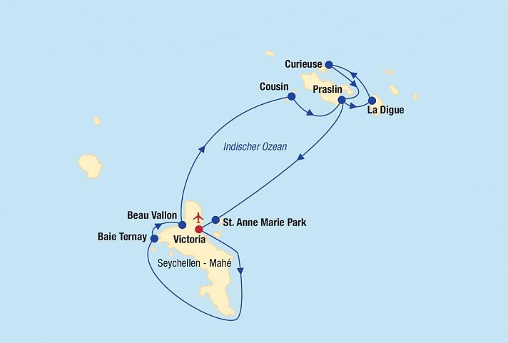 Seychellen Segeltörn & Strandtage - Routenkarte Seychellen