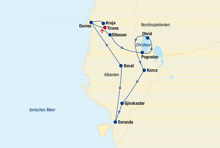 Albanien Rundreise & Baden - Karte Albanien Rundreise