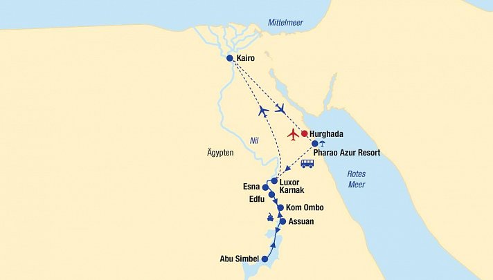 Nilkreuzfahrt mit Kairo und Baden in Hurghada