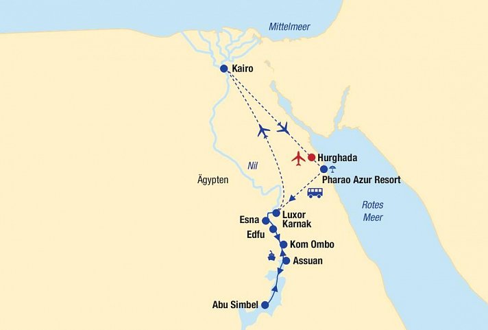 Nilkreuzfahrt mit Kairo und Baden in Hurghada