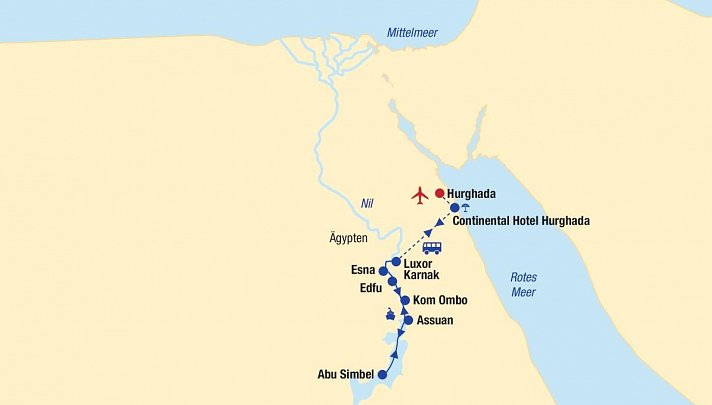 Nilkreuzfahrt + Continental Hotel Hurghada