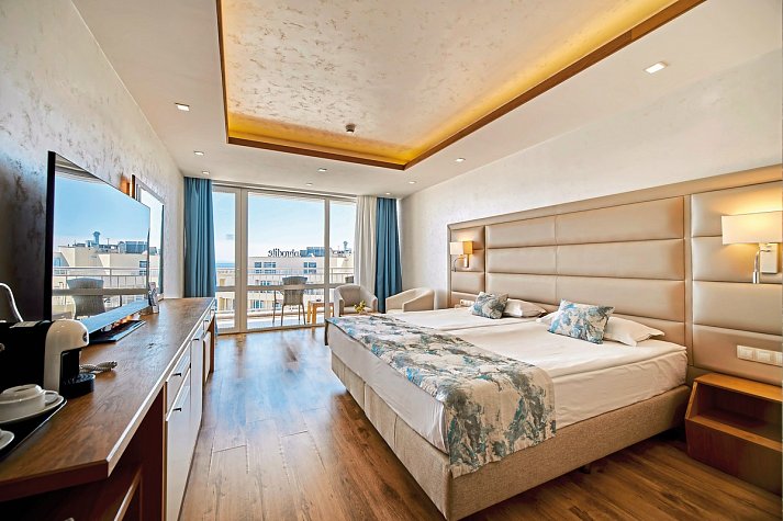 Bilyana Beach Hotel - Wohnbeispiel Doppelzimmer seitl. Meerblick (Zimmercodierungen DBN & DQN)