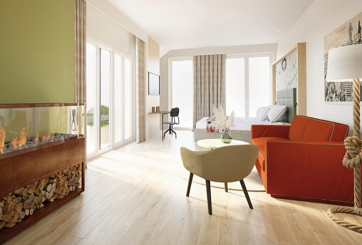 Villa Düne - Wohnbeispiel Juniorsuite Premium (Zimmercodierung JM1)