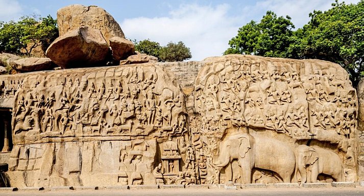 Südindien zum Kennenlernen - Mahabalipuram. Felsrelief Arjuna's Penance
