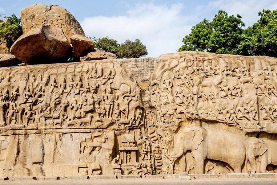 Südindien zum Kennenlernen - Mahabalipuram. Felsrelief Arjuna's Penance