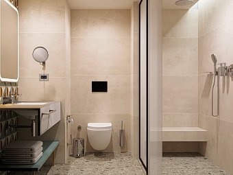 Trendy Perge Resort & Suites - Modellbild Beispiel Bad Doppelzimmer Deluxe (Zimmercodierungen DDG, DCG, DDC & DCC)