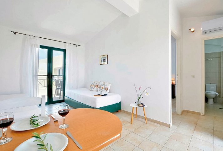 Likithos Hotel - Wohnbeispiel Apt. 1 Schlafzimmer Gartenblick (Zimmercodierung ABG)